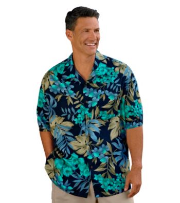 Island Passport® Men's Big & Tall Navy/Multicolored Floral-Print Camp Shirt