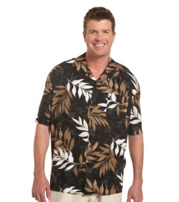 Island Passport® Men's Big & Tall Black/Multicolored Leaf-Print Camp Shirt