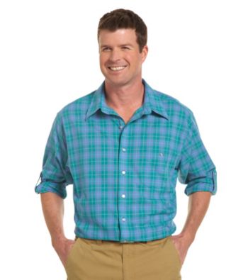 True Nation™ Men's Big & Tall Ivy Green/Multicolored Roll-Sleeve Plaid Shirt