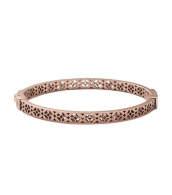 Fossil® Rose Goldtone Signature Pattern Cut Out Hinged Bangle Bracelet