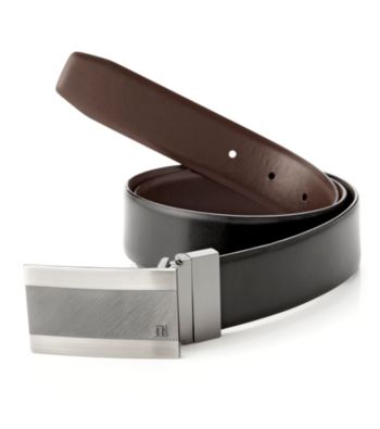  Perry Ellis Portfolio Men's Black/Brown Reversible Emery Plaque Belt Men's 