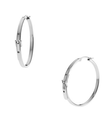 Michael Kors® Silvertone Medium Buckle Hoop Earrings