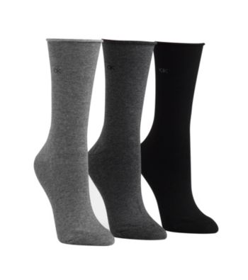 Calvin Klein 3-pk. Roll Top Crew Socks - Black Graphite Charcoal