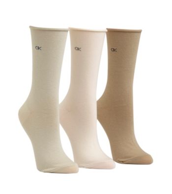 Calvin Klein 3-pk. Roll Top Crew Socks - Natural Ivory Khaki
