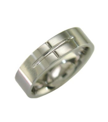 Band Ring W/Cross Detail in Stainless