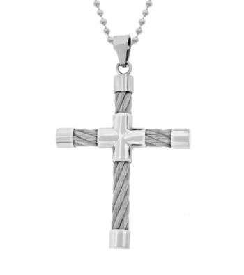 5mm Cable Cross in Stainless on Bead Chain