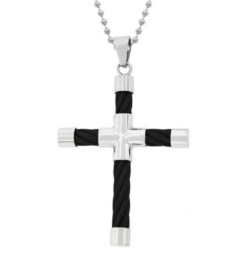 Cable Cross 5mm in Black Ion Plating W/Stainless Features on Bead Chain