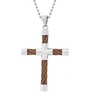 Cable Cross 5mm in Chocolate Ion Plating with Stainless Features W/Bead Chain