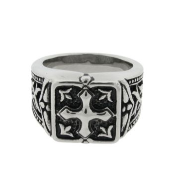 Ring with Black Ion Plating And Cross Detail