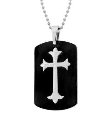 Dog Tag Pendant in Black Ion Plating with Stainless Cross with 22