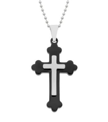 Cross Pendant with Black Ion Plating on a Bead Chain