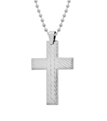 Cross Pendant in Stainless with Texture W/Bead Chain