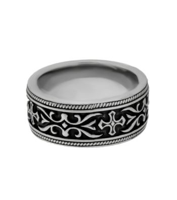 Band Ring with Black Ion Plating and Cross Detail