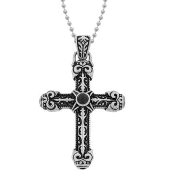 Cross Pendant with Black Ion Plating W/Bead Chain