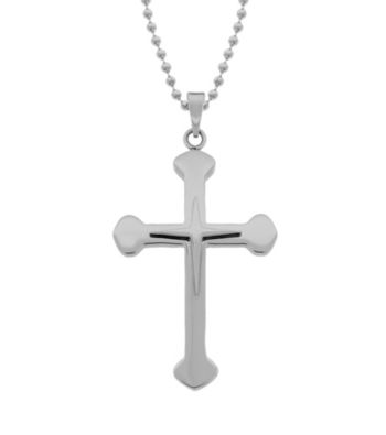 Cross Pendant in Stainless with Rounded Edges W/Bead Chain