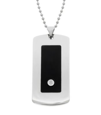 Dog Tag Pendant with Resin and .02 CT TW Diamond W/Bead Chain