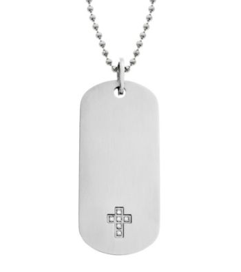 Dog Tag with .02 CT TW Diamond Cross W/Bead Chain