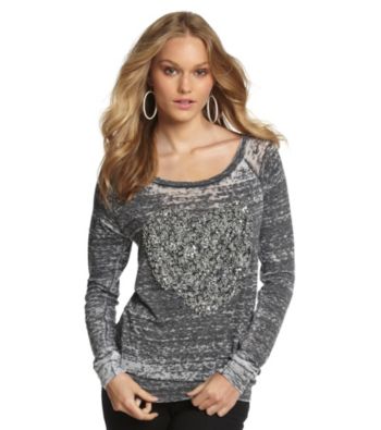Awake Embellished Heart Long Sleeve Top