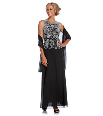 J Kara® Beaded Chiffon Dress