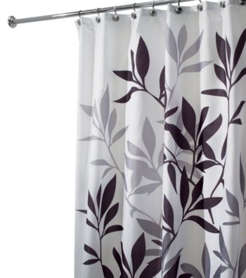 InterDesign® Black and Grey Leaves Shower Curtain