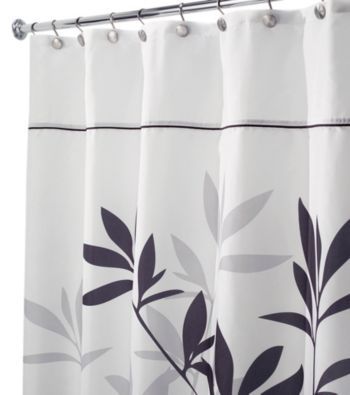 InterDesign® Black and Grey Leaves Shower Curtain