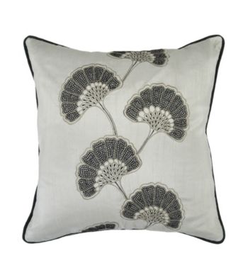 Surya Grey and Taupe Flowers Decorative Pillow