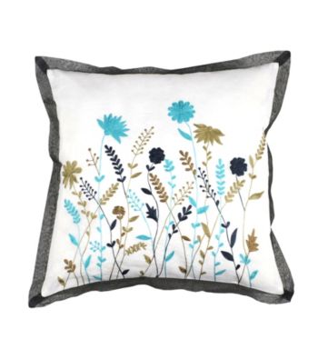 Surya White Multi-Colored Floral Scene Decorative Pillow