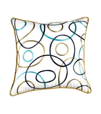 Surya White Multi-Colored Thin Circles Decorative Pillow