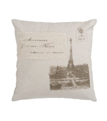 Surya Beige and Brown Eiffel Tower Decorative Pillow