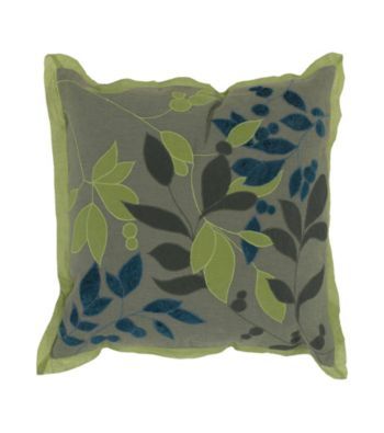 Surya Khaki and Lime Leaves Decorative Pillow