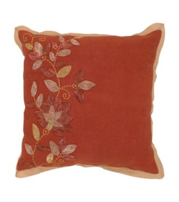 Surya Rust and Gold Floral Designs Decorative Pillow