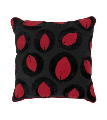 Surya Black and Red Bold Leaves Decorative Pillow