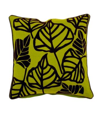 Surya Green and Brown Large Leaves Decorative Pillow