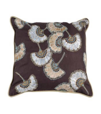 Surya Chocolate and Pewter Metallic Petals Decorative Pillow