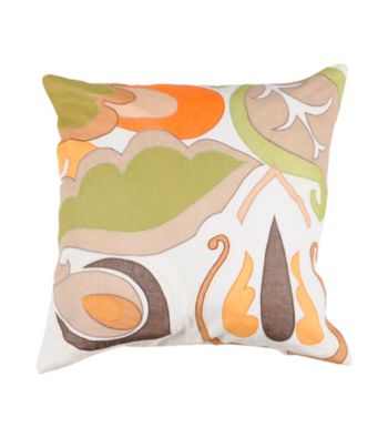 Surya White Large Colorful Leaves Decorative Pillow
