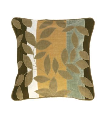 Surya Sand and Chocolate Leaves and Stripes Decorative Pillow