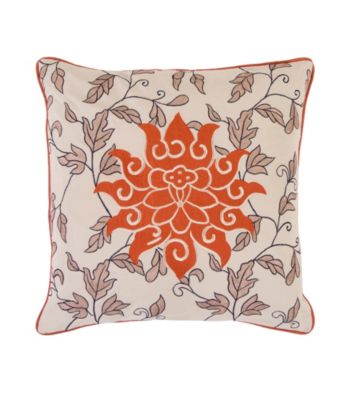 Surya Ecru and Rust Large Flower Decorative Pillow