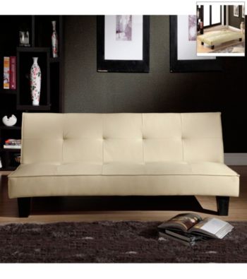 Home Interior Soft White Faux Leather Mini Futon Sofa Bed