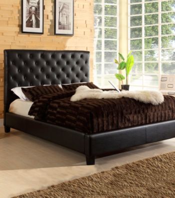 Home Interior Dark Brown Faux Leather Tufted Queen Size Platform Bed