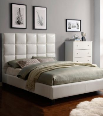 Home Interior White Faux Leather Tufted Queen Size Bed