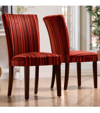 Home Interior Set of 2 Red Stripe Print Dining Chairs