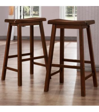 Home Interior Set of 2 Saddle Back Cherry Stools
