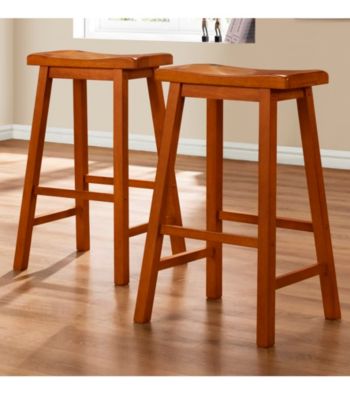 Home Interior Set of 2 Saddle Back Oak Stools