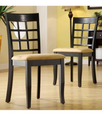 Home Interior Set of 2 Black Lattice Back Dining Chairs