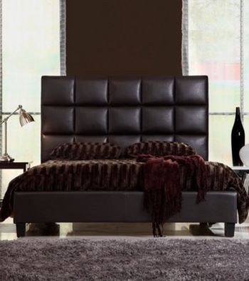 Home Interior Dark Brown Faux Leather Tufted Queen Size Bed