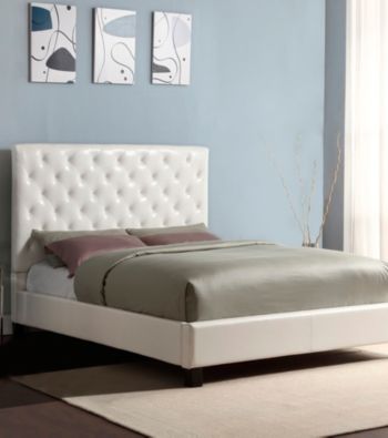 Home Interior White Faux Leather Tufted Queen Size Platform Bed