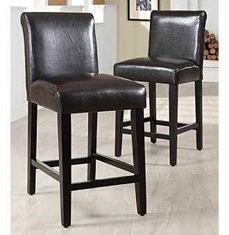 Home Interior Set of 2 24" Brown Faux Leather Bar Stools