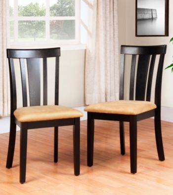 Home Interior Set of 2 Slat Back Black Dining Chairs