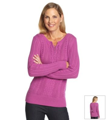 Studio Works® Cable-Knit Lace Up Sweater
