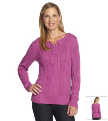 Studio Works® Petites' Cable-Knit Lace Up Sweater